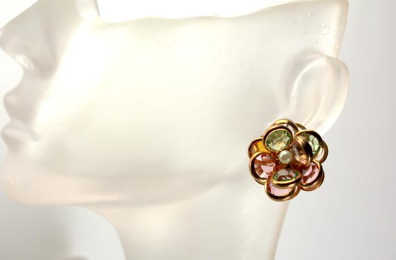Vintage Swarovski Stud Earrings Bezel Set Crystal Cluster