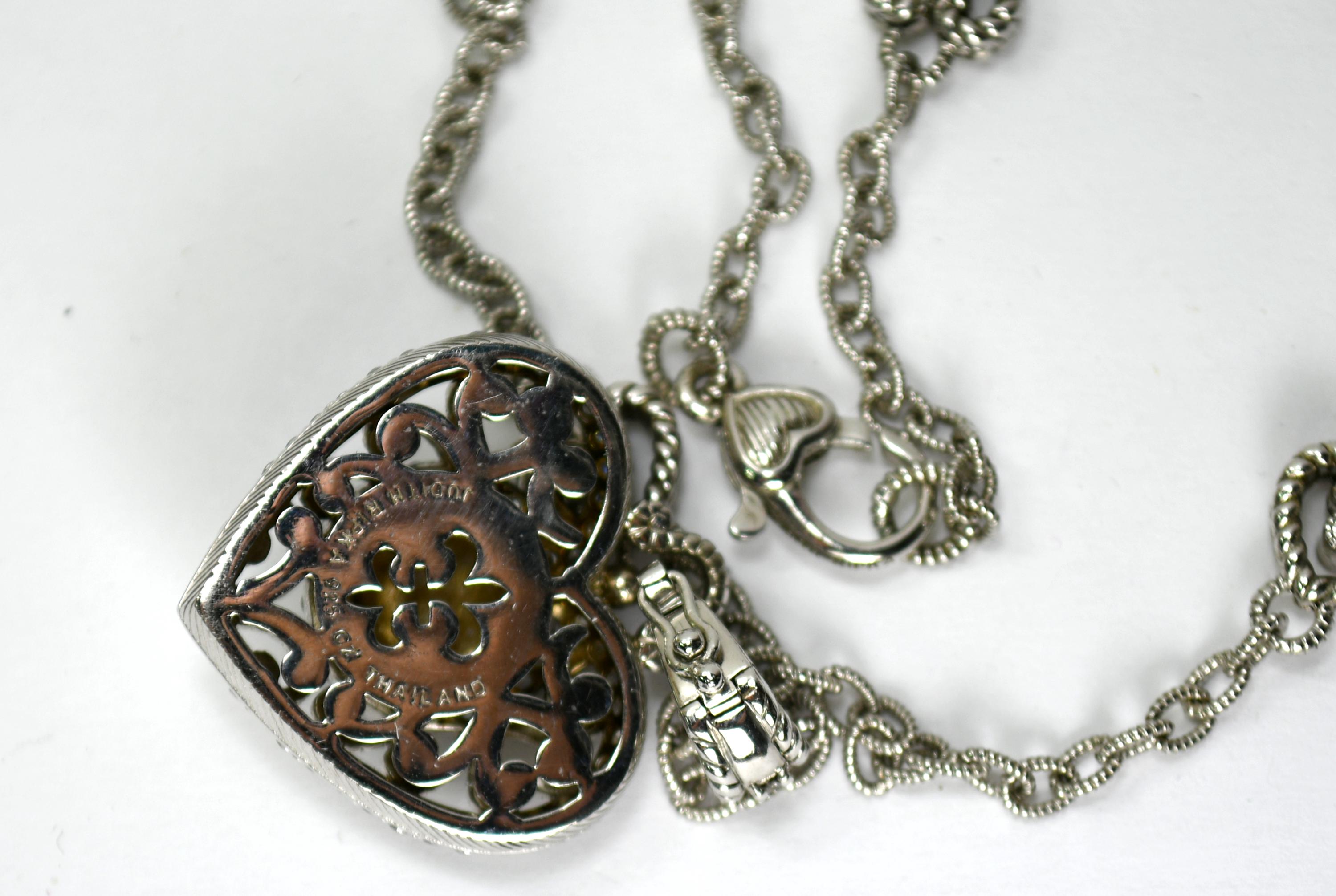 Judith Ripka Necklace Heart Enhancer Pendant Charm Heart Blue