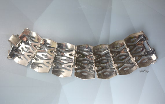 Monet Silver Tone Filigree Wide Link Bracelet, Si… - image 5