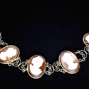 Antique Silver Cannetille Filigree Carved Shell Cameo Bracelet Necklace, Jewelry Set