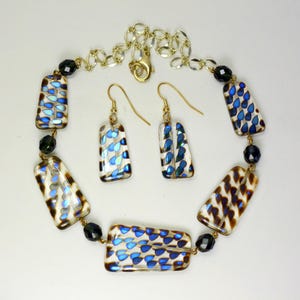 Art Glass Jewelry Set Necklace Earrings Blue Silver