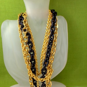 Statement  Kenneth Jay Lane KJL Necklace 6 Strand Multi-Strand Chains Black Resin Necklace 70&#39;s