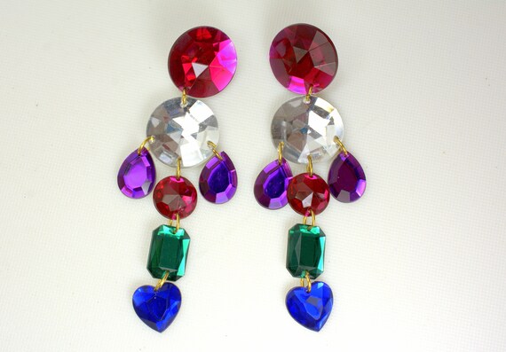 Retro Dangle Multi Color Lucite Earrings Park Lane - image 2