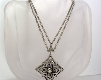 Vintage Celebrity NY Silver Filigree Pendant Layered Double
