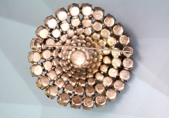 Art Deco Domed Clear Black Crystal Brooch Pin Pot… - image 8