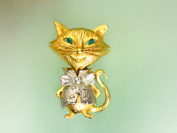 Collectible Figural Cat Brooch Pin Kitty Gold Pla… - image 3