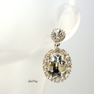 Vintage Crystal Diamante Statement Earrings Silver Tone, Large Crystal Cabochon