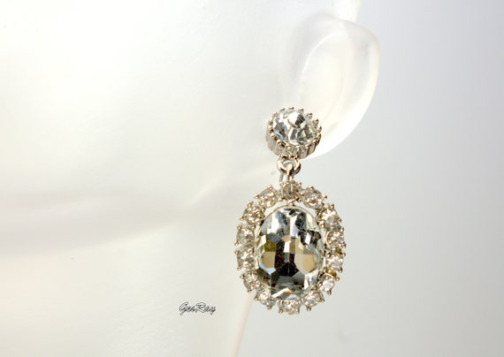 Crystal Diamante Statement Earrings Silver Tone - image 2