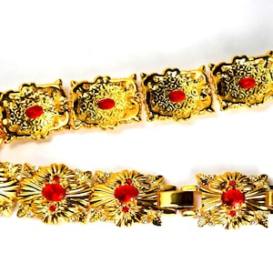 Camrose and Kross Jacqueline Kennedy Bracelet JBK Faux Ruby Crystals Gold Tone