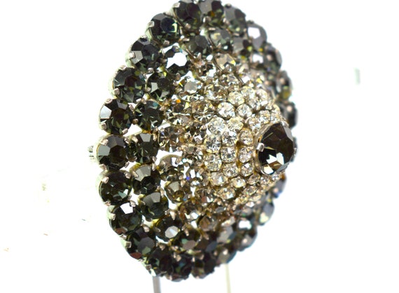 Art Deco Domed Clear Black Crystal Brooch Pin Pot… - image 3