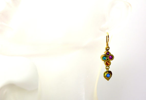 Vintage Drop Dangle Earrings Multicolor Crystal R… - image 2