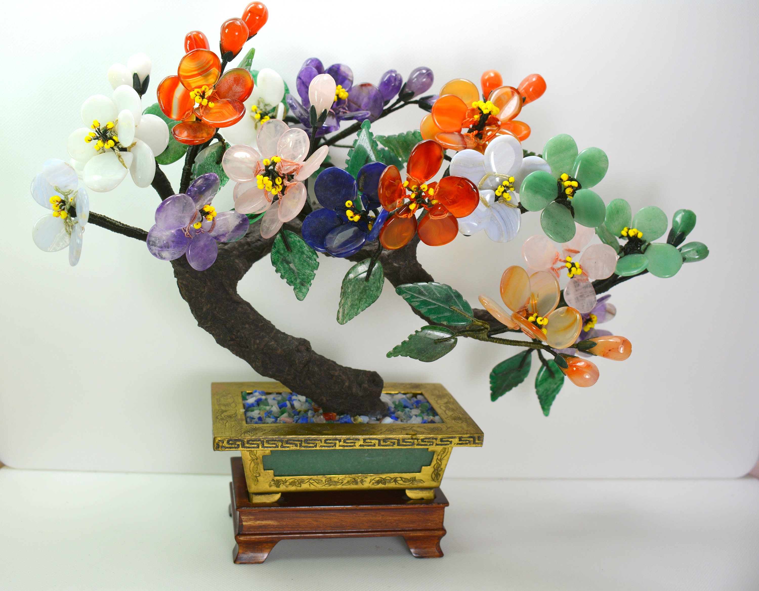 盆鉢　古美術 Vintage Gemstone Bonsai Tree Sculpture Asian, Semi Precious