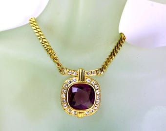 Monet Kragen-Halskette Faux Amethyst Kristall Cabochon Vergoldete Kette, Statement Couture 1980