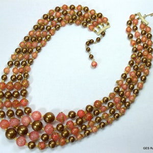 Vintage Multi Color Faux Glass Multi-Strand Necklace Japan