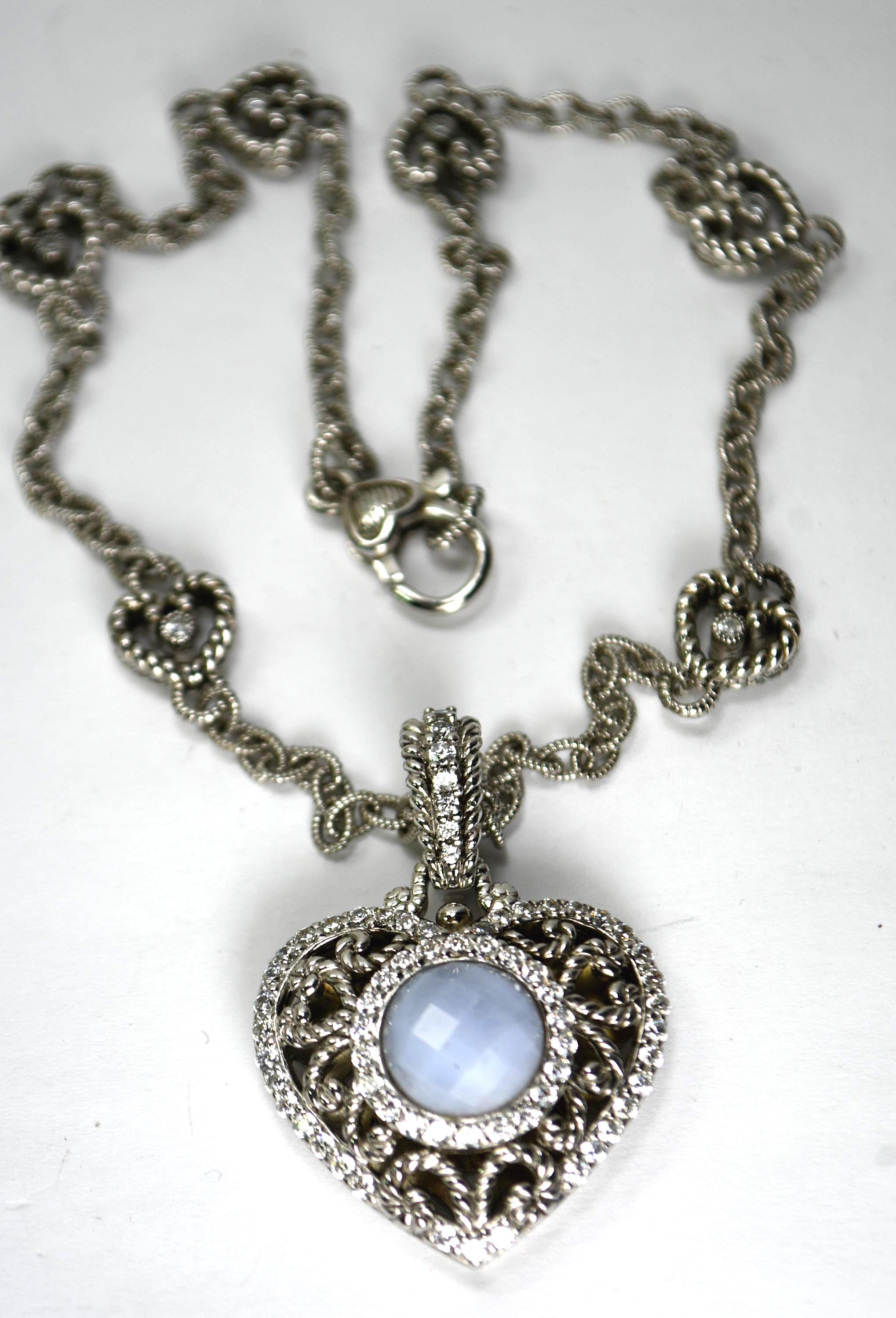 Judith Ripka Necklace Heart Enhancer Pendant Charm Heart Blue