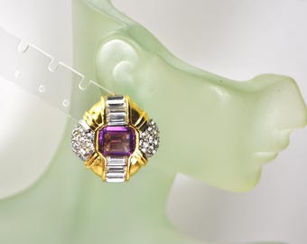 Statement Crystal Clip on Earrings Byzantine Vintage Designer