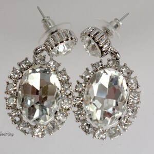 Vintage Crystal Diamante Statement Earrings Silver Tone, Large Crystal Cabochon