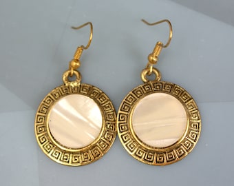 Greek Key Vintage Mother Of Pearl Earrings AS-140