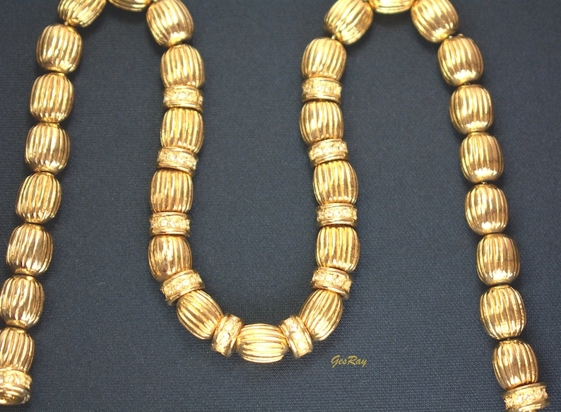 Stocko Gold Plated Beaded Collar Necklace, Golden Bead Snap Clasp Joseph Esposito