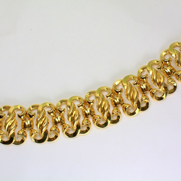 Crown Trifari DES PAT PEND Gold Plated Link Bracelet, Rare Trifari Jewelry,  Machine Age