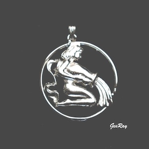 Vintage Aquarius Zodiac Sign Pendant Sterling Silver Astrology, January February Birthday Gift, Aquarius Charm