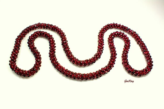 Vintage Woven Seed Bead Garnet Necklace Semi Prec… - image 7