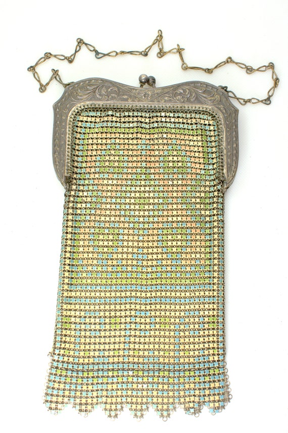 Art Deco Whiting and Davis Flapper Mesh Enamel Pu… - image 3