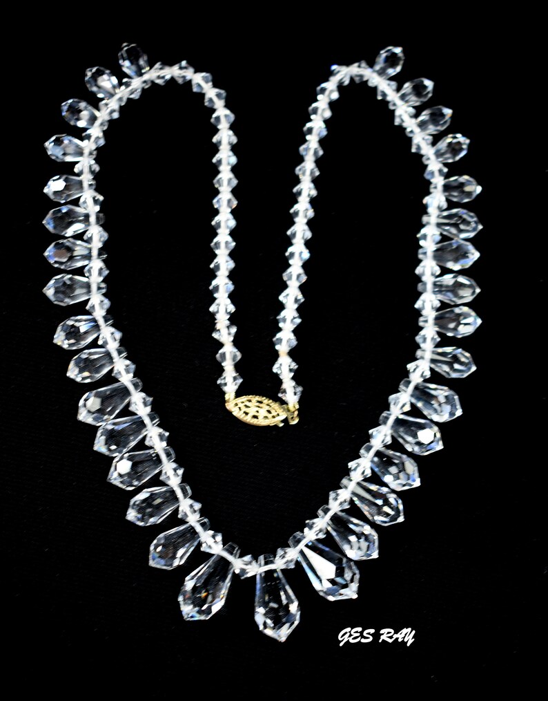 Vintage Graduated Crystal Tear Drop Necklace Antique Crystal Necklace Art Deco