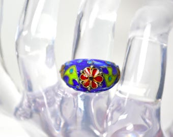 KINESISK EXPORTRING Justerbar Sterlingsilver Cloisonné Emalj