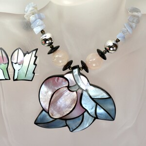 Lee Sands Inlay MOP Mother of Pearl Inlaid Necklace and Earrings