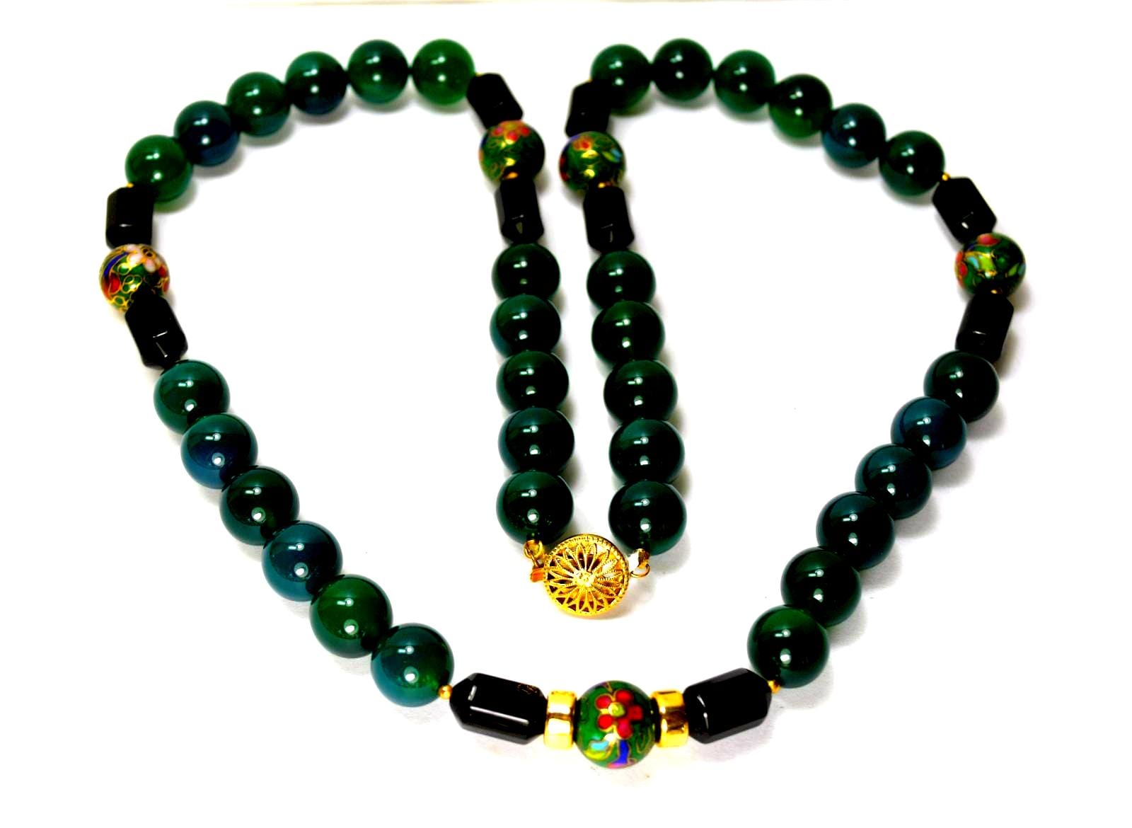 Vintage Chinese Export Jewelry Necklace, Cloisonne and Jade