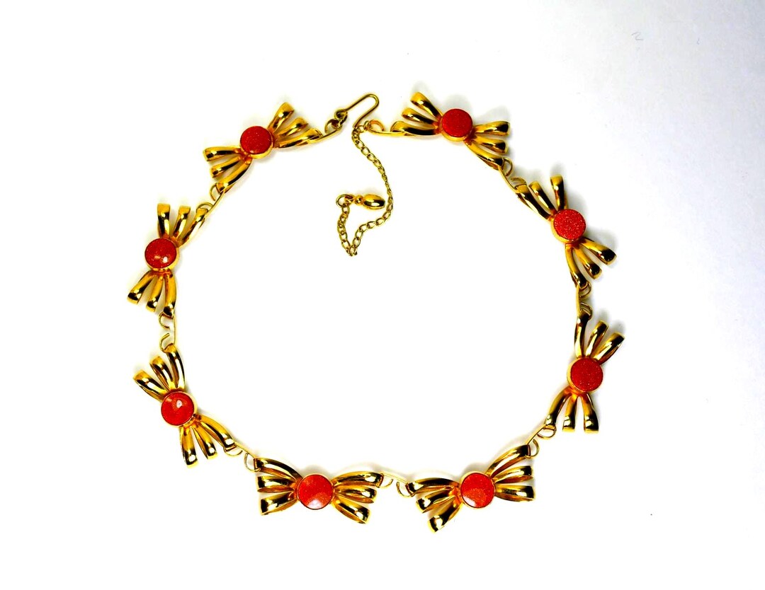Ribbon Bow Link Collar Choker Necklace Gold Sandstone - Etsy
