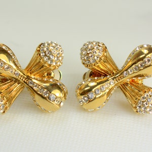 CN Crown Nine Earrings Clip on Earrings Gold Plated Paved Crystals
