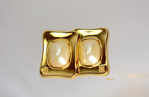 Authentic Vintage Givenchy Logo Clip-on Earrings Gold
