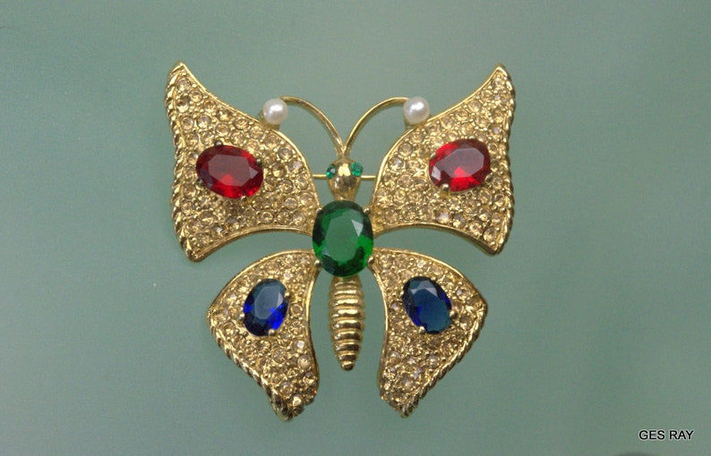 Vintage Carolee Butterfly Brooch Pin Crystal And Pave