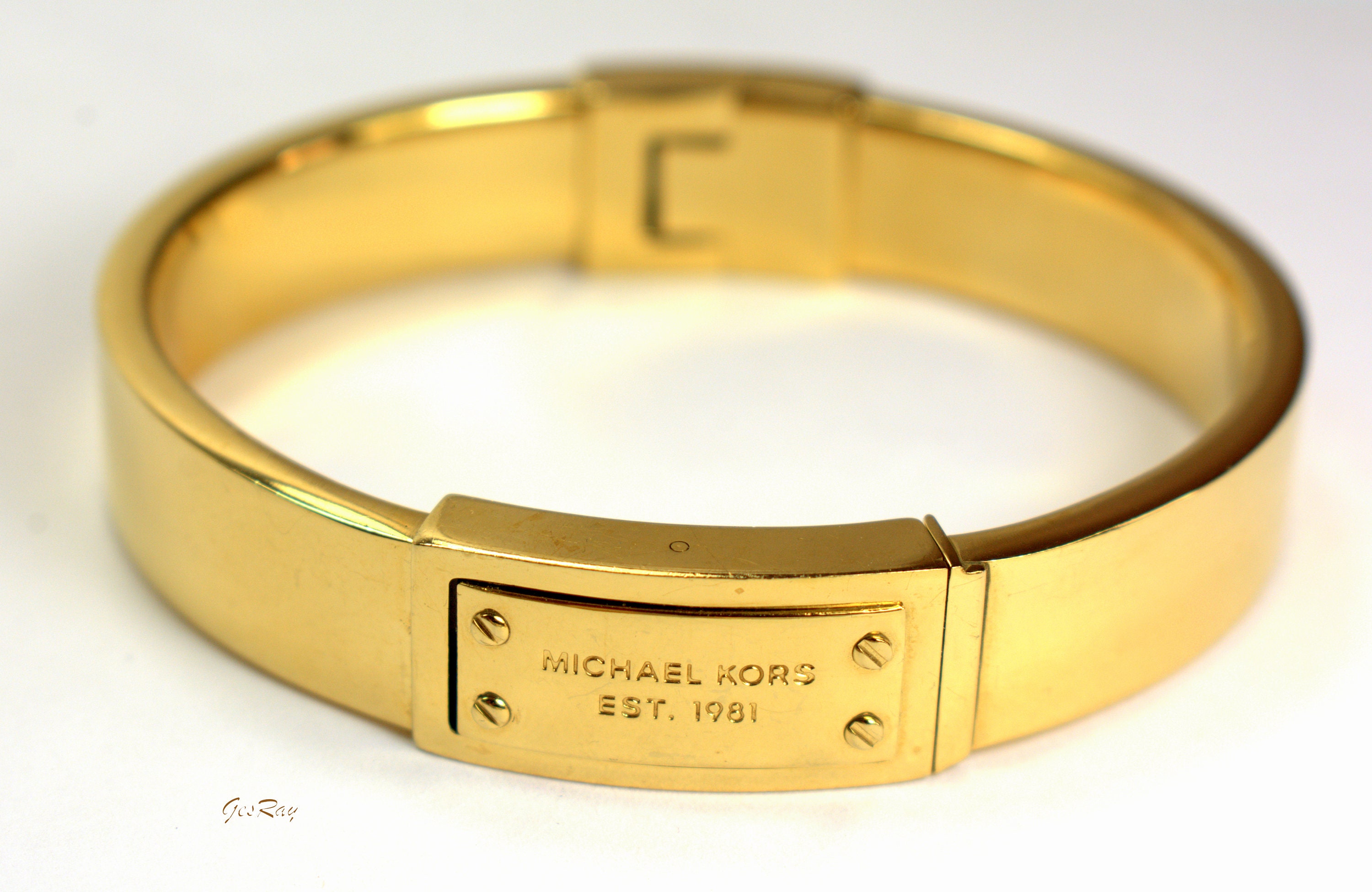 Couture Michael Kors MK Hinge Bangle Bracelet Gold Tone Cuff - Etsy Sweden