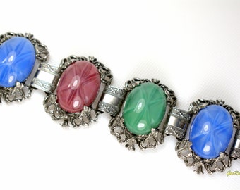 Etruscan Revival Peking Glass Starburst Link Bracelet