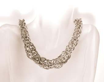 Collar de cadena de eslabones trenzados mexicanos para boda, bañado en plata, largo, tribal mexicano