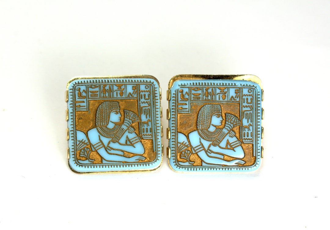 Boutons De Manchette Vintage - Style Revival égyptien En Laiton Des Années 1950