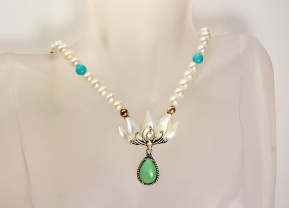 CP Carolyn Pollack Sterling Silver 925 Pearl Collar Necklace With Extender Dangle Floral Pendant Turquoise Gemstone Southwestern Jewelry Etsy Canada