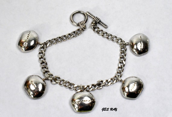 Designer Cerruti Silver Charm Bracelet: Inspirational Words, 7.5"