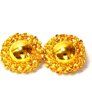 PD Statement Bold Domed Button Earrings Gold Premier Designs Jewelry Runway Jewelry 1980s 1990s