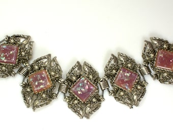 SELRO Selini Confetti Cabochon Rhinestone Panel Vintage Bracelet, Renaissance Revival