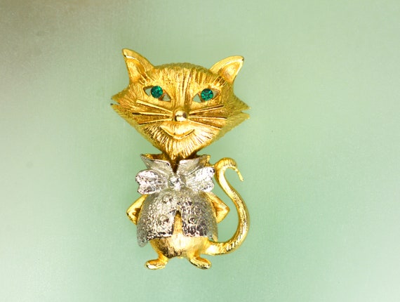 Collectible Figural Cat Brooch Pin Kitty Gold Pla… - image 5