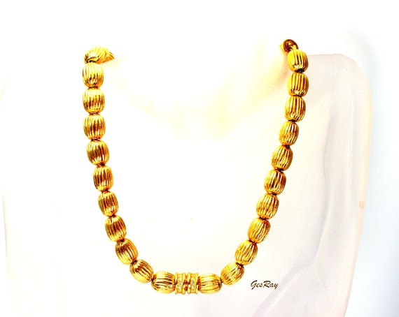 Stocko Gold Plated Beaded Collar Necklace, Golden Bead Snap Clasp Joseph Esposito
