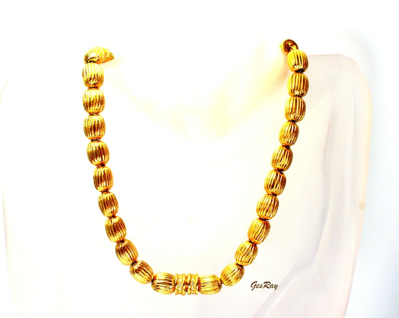 Stocko Gold Plated Beaded Collar Necklace, Golden Bead Snap Clasp Joseph Esposito