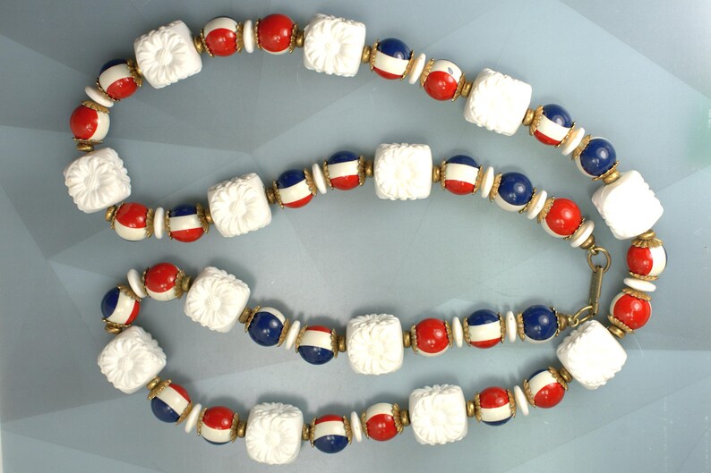 Hobé Bicentennial Patriotic Necklace 1976, Red White & Blue, USA Patriotic Jewelry