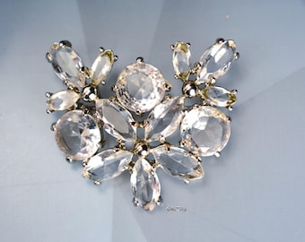 Vintage MONET Crystal Brooch Pin Floral
