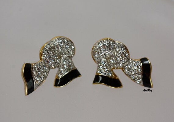 CAROLEE Pave Crystal Earrings Bow Gold Black Enam… - image 3