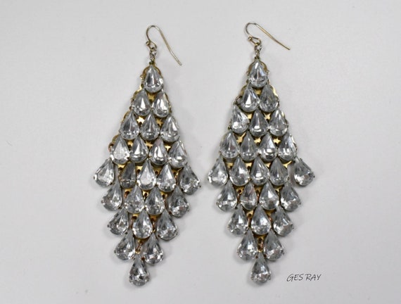 Art Deco Crystal Rhinestone Chandelier Dangle Dro… - image 1